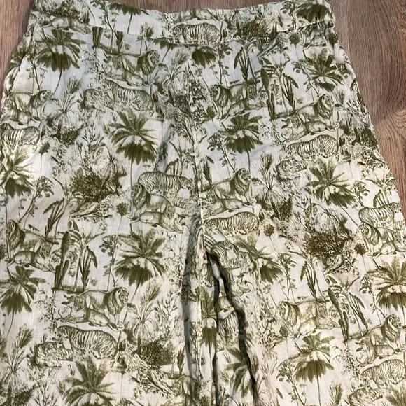 Rachel Zoe Tropical Jungle Print Cropped Breezy 100% Linen Pants XL - Picture 2 of 3